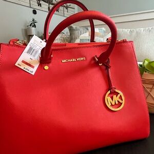 Michael Kors Vibrant Mandarin Large Dressy Tote. Genuine Leather.